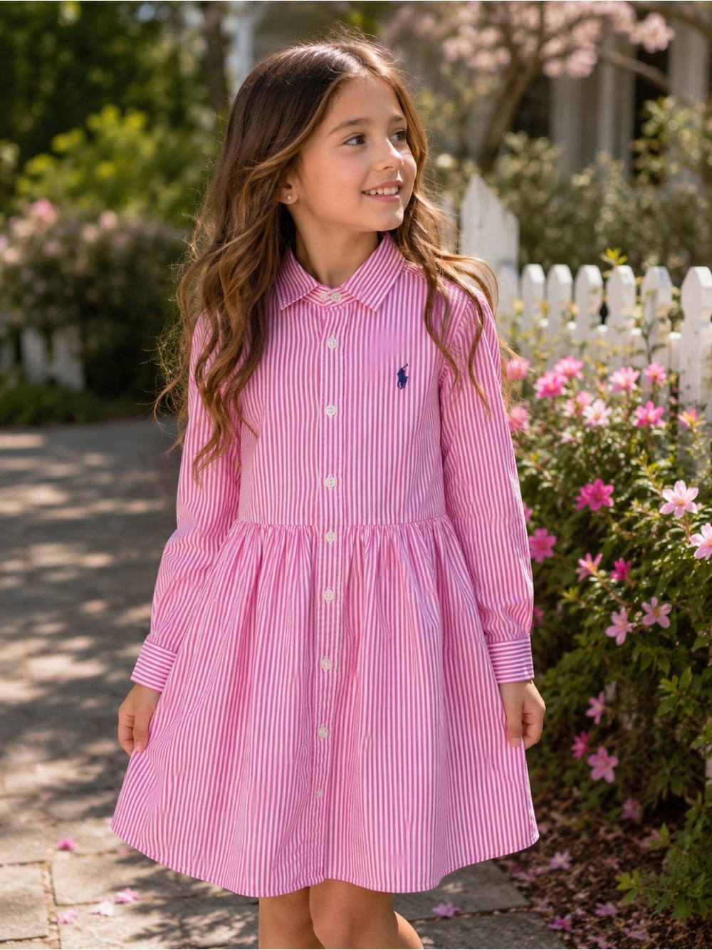 Polo by Ralph Lauren Pink Striped Button-Front Shirt Dress Sz 8 no belt